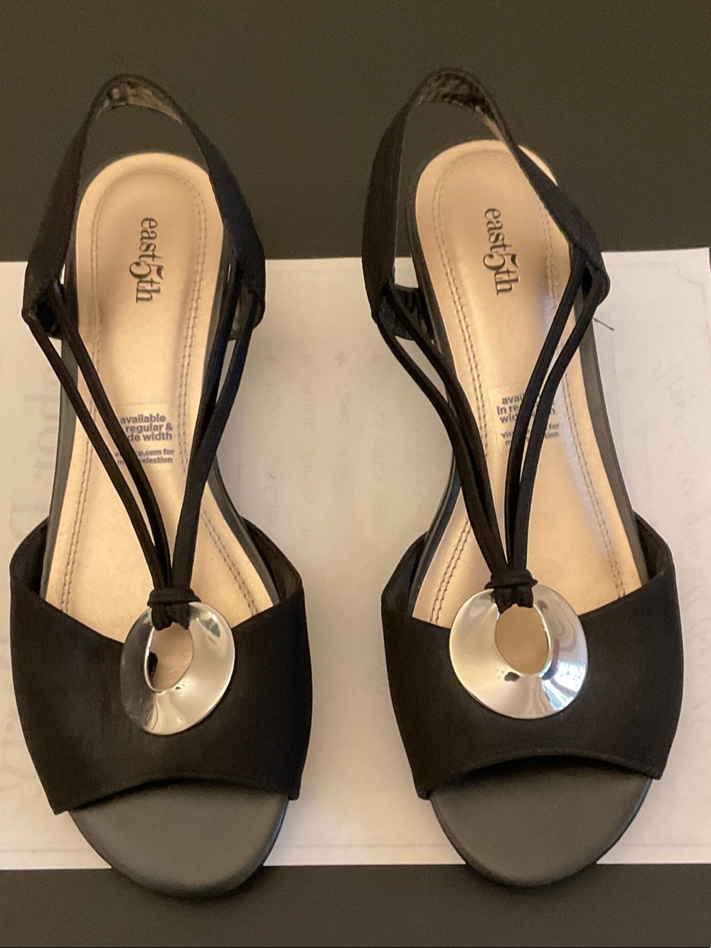 East 5th Black Slingback Sandals with Silver Disc Detail